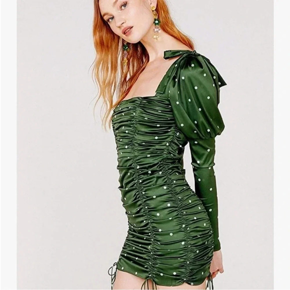 For love & Lemons green Davies polka dot ruched mini dress - Picture 15 of 15